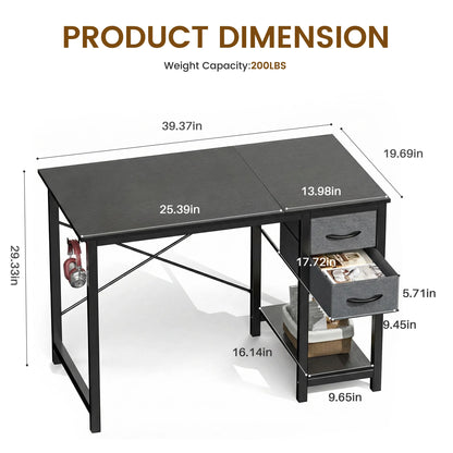 MCQ 40 Inch Standing Office Computer Desk with Drawers and Side Hook Ergonomic Gaming Desk With Storage X‑Frame Stability For Home Office Small Space