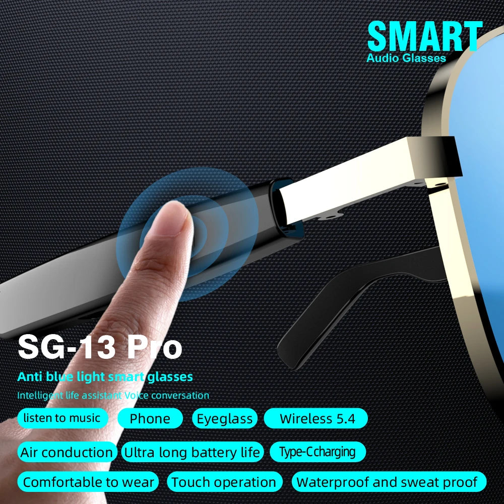 Smart Wireless Bluetooth Glasses Fashion Anti-Blue Light Glasses Multi-functional Music Playback Phone Answering Touch Operation