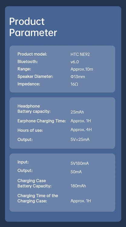 HTC NE92 Sleep Earbuds Wireless Bluetooth Earphones Comfortable To Wear Headphones 50Hrs Playback Low Latency Clear Sound Qualit