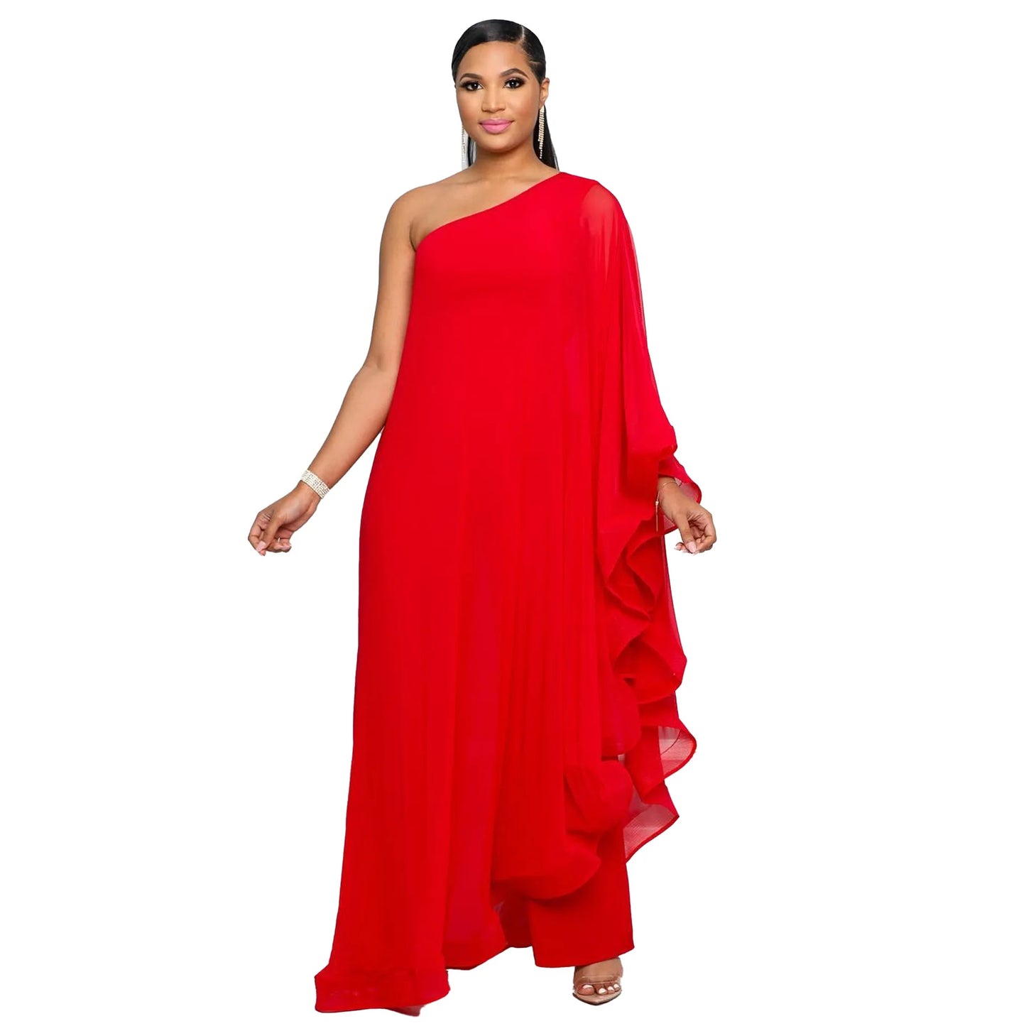 Women One Shoulder Jumpsuit Ruffle Long Sleeve Elegant Solid Aysmmetric Fashion Autumn Rompers Casual Party Club Jumpsuits 2024