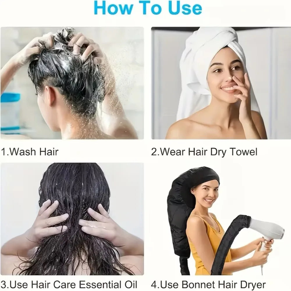 A multifunctional hot oil dry hair cap, compatible with hair dryers, provides constant temperature hair care and maintenance