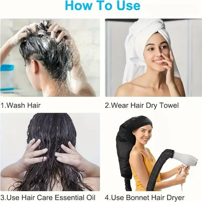 A multifunctional hot oil dry hair cap, compatible with hair dryers, provides constant temperature hair care and maintenance