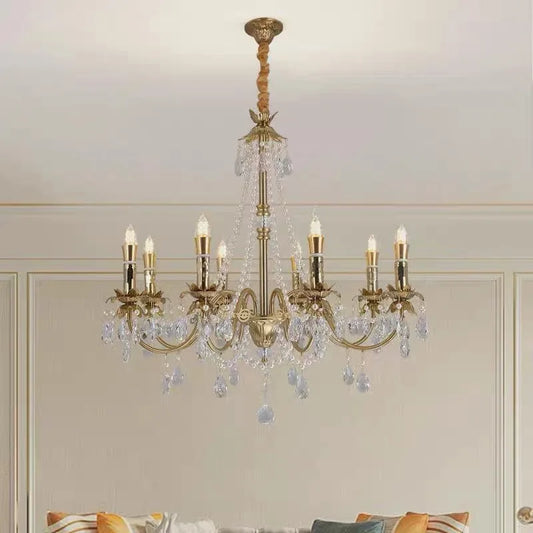 American Luxury Candle E14 Chandelier Living Room Lustre Crystal Hanging Lamp Copper Suspend Lamp Led Luminarias Decor Lamparas