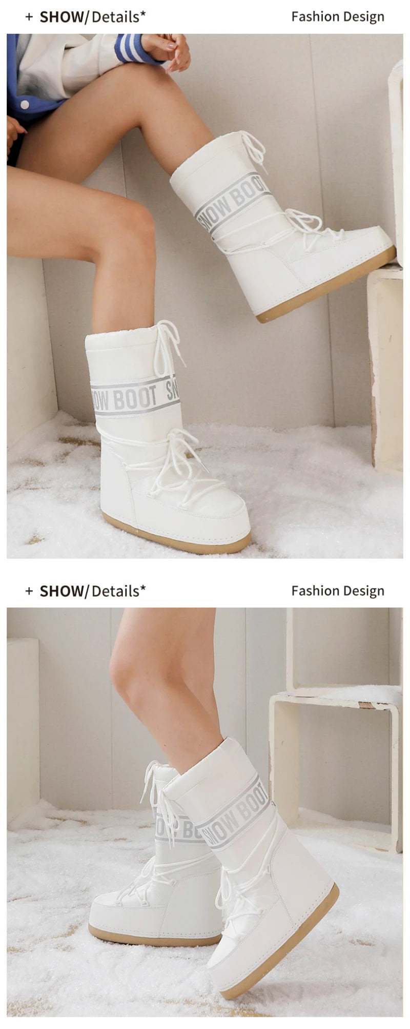 2026 New Women High‑Tubed Moon Boots Space Snow Boots Round‑Toe Lightweight Thick‑Sole Warm Insulated Skiing Winter Outdoor Cott