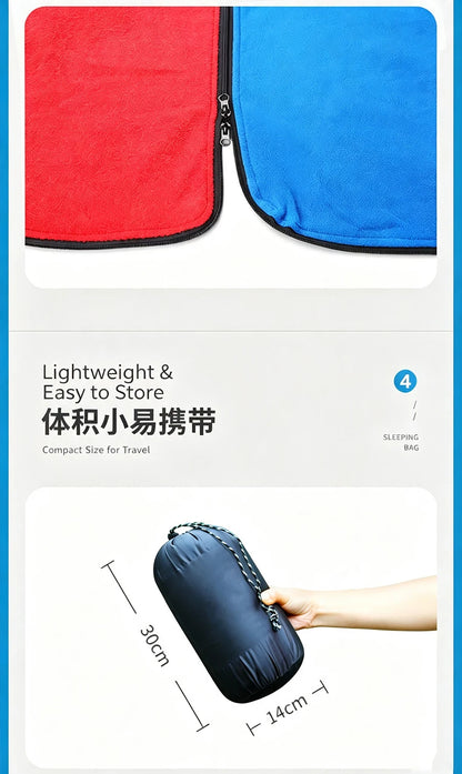 Portable Polar Fleece Sleeping Bag Liner Connectable Warm Sleep Sack Machine Washable Travel Camping Indoor Office Nap Blanket