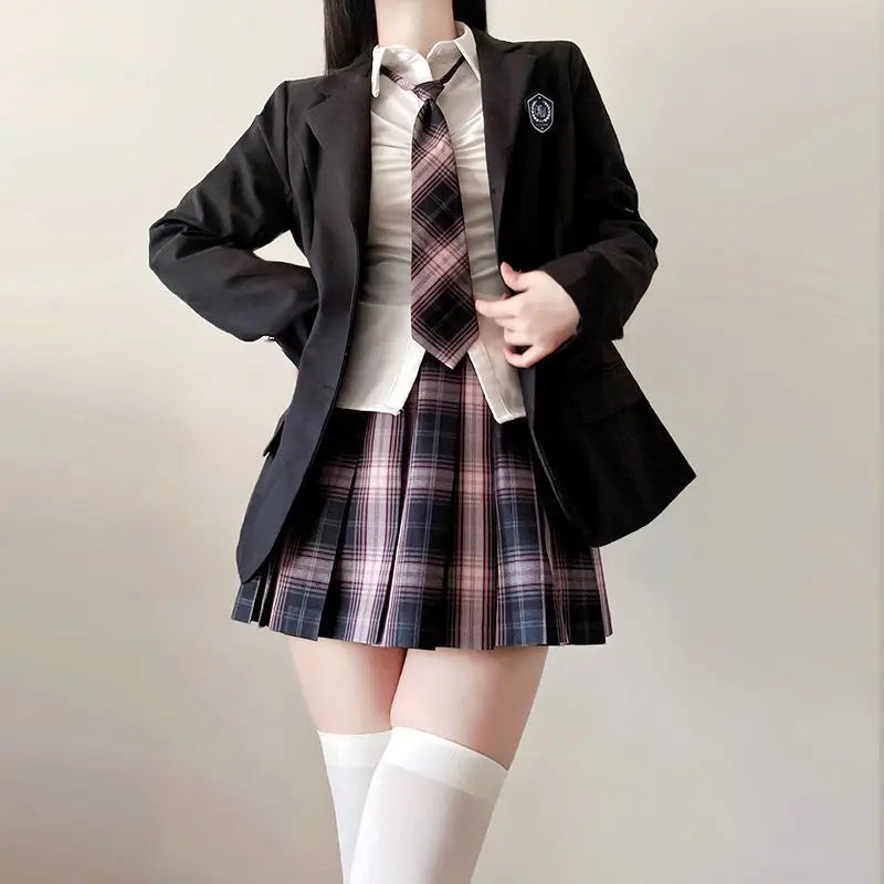 Japan  Korea AUTUMN JK Japanese School Uniform Jacket Girls Multicolor Graduation Outfit Academy Sexy Pleated Skirt Tie Set