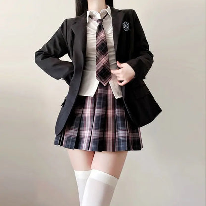 Japan  Korea AUTUMN JK Japanese School Uniform Jacket Girls Multicolor Graduation Outfit Academy Sexy Pleated Skirt Tie Set