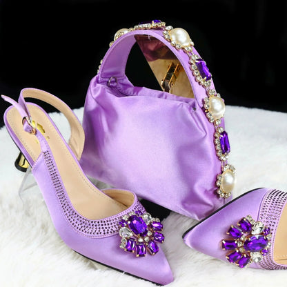 Doershow African Wedding fashion Shoes and Bag Set green Italian Shoes with Matching Bags Nigerian Women party! SZX1-6