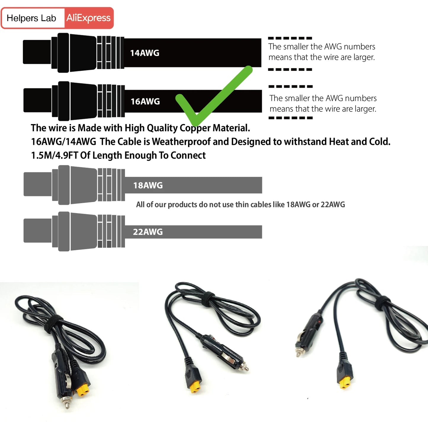 XT60 Cigarette Lighter Car Charger Power Supply 12V 24V Cable for Powerstation Ecoflow Delta River Bluetti EB55 and More -150cm