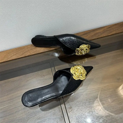 Women Flats Slippers Pointed Toe Elegant Mules Shoes Fad Slingback Sandals 2025 Summer New Luxury Flip Flops Mujer Slides