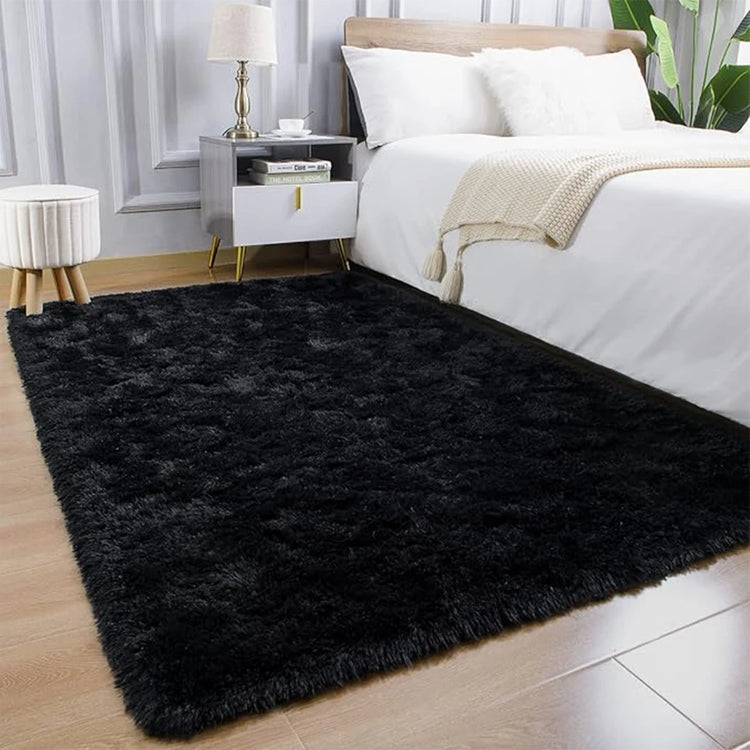 Fluffy Large Carpet for Living Room Black Non-Slip Machine Washable Plush Area Rugs for Bedroom Soft Thick Floor Mats