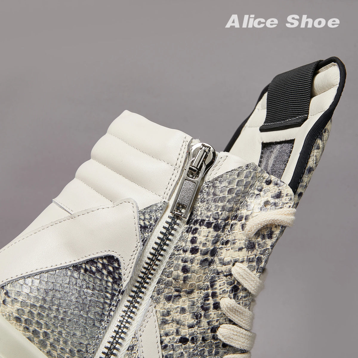 Brand Men Ankle Boot Casual Leather High Top Women Sneaker Python-Embossed Flat Luxury Trainer Designer Platform Grey Flat Shoe