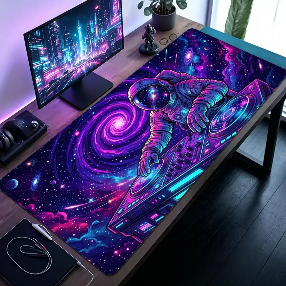 Space Astronaut DJ Mouse Pad Large Computer Office Game Table Mat Rubber Anti-slip Stitched Keyboard Mats 90x40 XXL Desk Pads