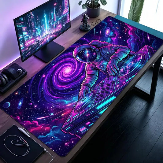 Space Astronaut DJ Mouse Pad Large Computer Office Game Table Mat Rubber Anti-slip Stitched Keyboard Mats 90x40 XXL Desk Pads