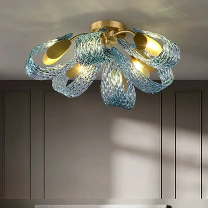 Modern Blue Glass Led Pendant Lamp Copper Designer Hanging Chandeliers for Living Room Bar Bedroom Suspension lustre Lights