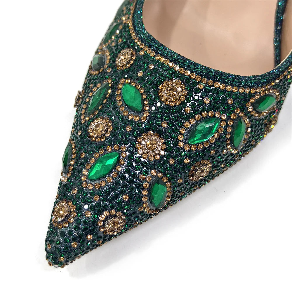 Elegant Women's Nigerian Fashion Pointed-Toe Party Shoe and Bag Set Rhinestone Luxurious Rhinestone Pumps for Special Occasions