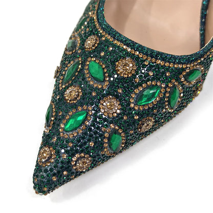 Elegant Women's Nigerian Fashion Pointed-Toe Party Shoe and Bag Set Rhinestone Luxurious Rhinestone Pumps for Special Occasions