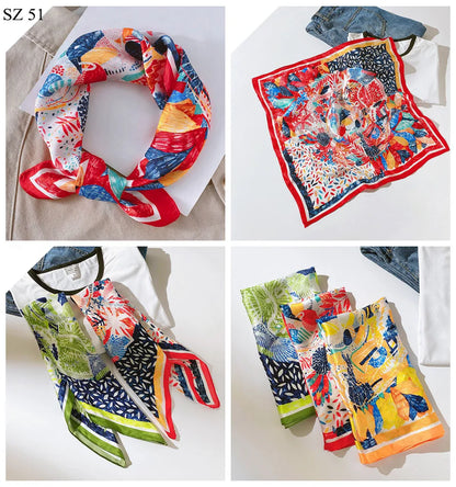 Silk Scarf For Bag Lady Neck Tie 100% Silk Scarf Luxury Brand Print Flower Stripe Plaid Dot Bandana Hair Tie Handkerchief Gifts
