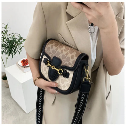 Women Retro Print Saddle Crossbody Bag Luxury Horse Bit Buckle Small Shoulder Bag Fashion PU Leather Ladies Daily Handbag