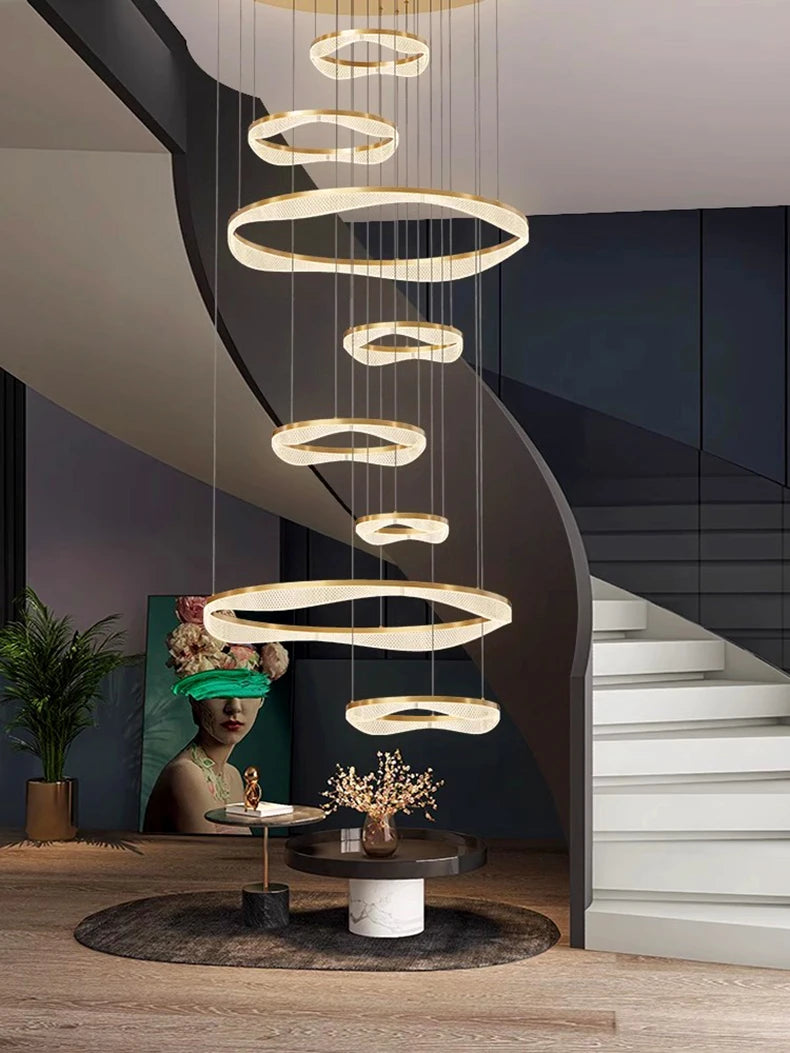 Modern ring stairs led lights pendant light lamps for living room led Chandeliers for dining room hanging light indoor lighting