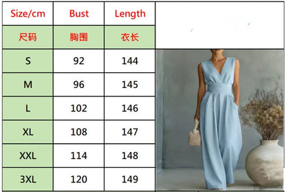2026 Deep V Neck Women's Jumpsuits Elegant Sleeveless Solid High Waist Rompers Casual Wide Leg Pants Overalls Vacation Outfit