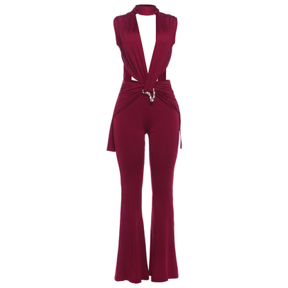 Weird Puss Sexy Waistless Jumpsuit Women Ruched Metal Cross Hollow Bandage Coquette Midnight Workout Hipster Stretch Overalls