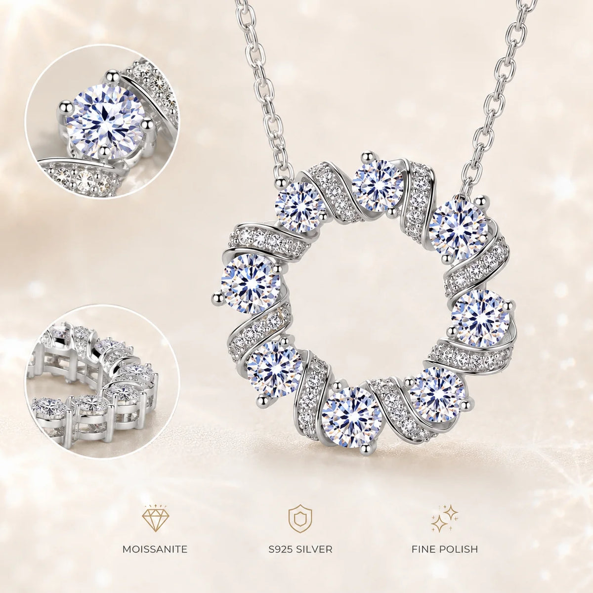 Moissanite Twist Circle Pendant Necklace S925 Sterling Silver Mobius Round Collarbone Chain Fine Jewelry Gift GRA Certified