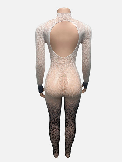 FAGADOER Sexy Lace Hollow-out Patchwork Bodycon for Jumpsuits Woman Gradient See Through Rompers Female Party Clubwear Overalls