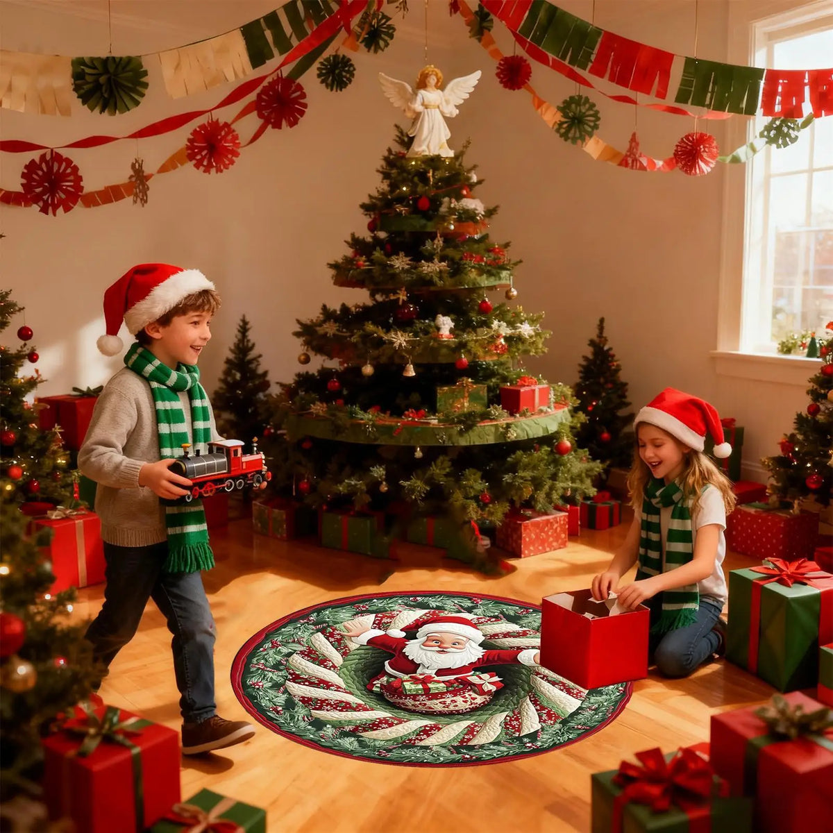 Christmas Rugs Indoor Optical Illusion Santa Claus Anti-Slip Area Rug Christmas Decorations For Living Room Entryway Office Dorm