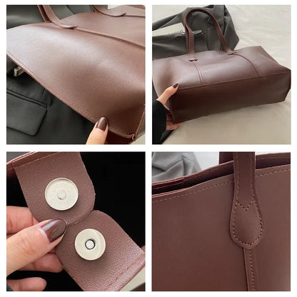 Retro Faux Leather Shoulder Bag, Large Capacity Office Commuter Handbag,Top Handle Purse Durable Work Laptop Tote Bags for Women