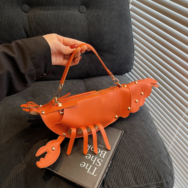 PU Zipper Commuting Crossbody Bags Lobster Shape Niche 2025 High Quality Ladies Bags Solid Color Rivet Fashion Shoulder Bags