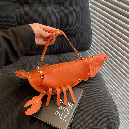 PU Zipper Commuting Crossbody Bags Lobster Shape Niche 2025 High Quality Ladies Bags Solid Color Rivet Fashion Shoulder Bags