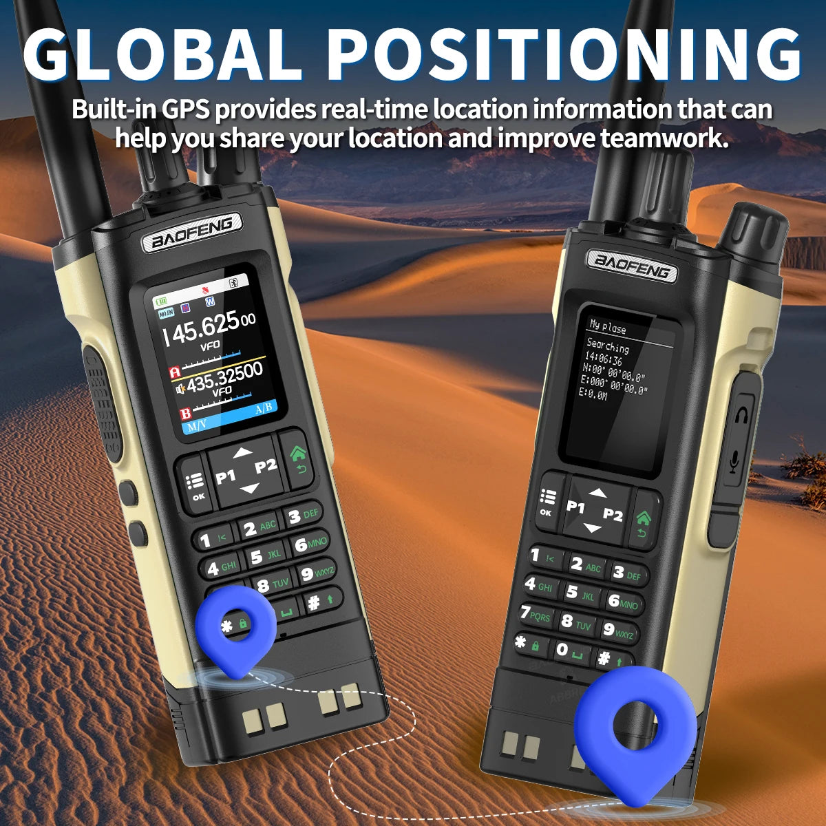 Baofeng UV-32 Walkie Talkie GPS 10W High Tri Power Bluetooth Wireless Programming UHF VHF Scrambler Type C Charge Two Way Radio