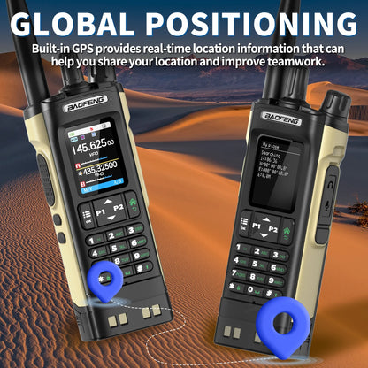 Baofeng UV-32 Walkie Talkie GPS 10W High Tri Power Bluetooth Wireless Programming UHF VHF Scrambler Type C Charge Two Way Radio
