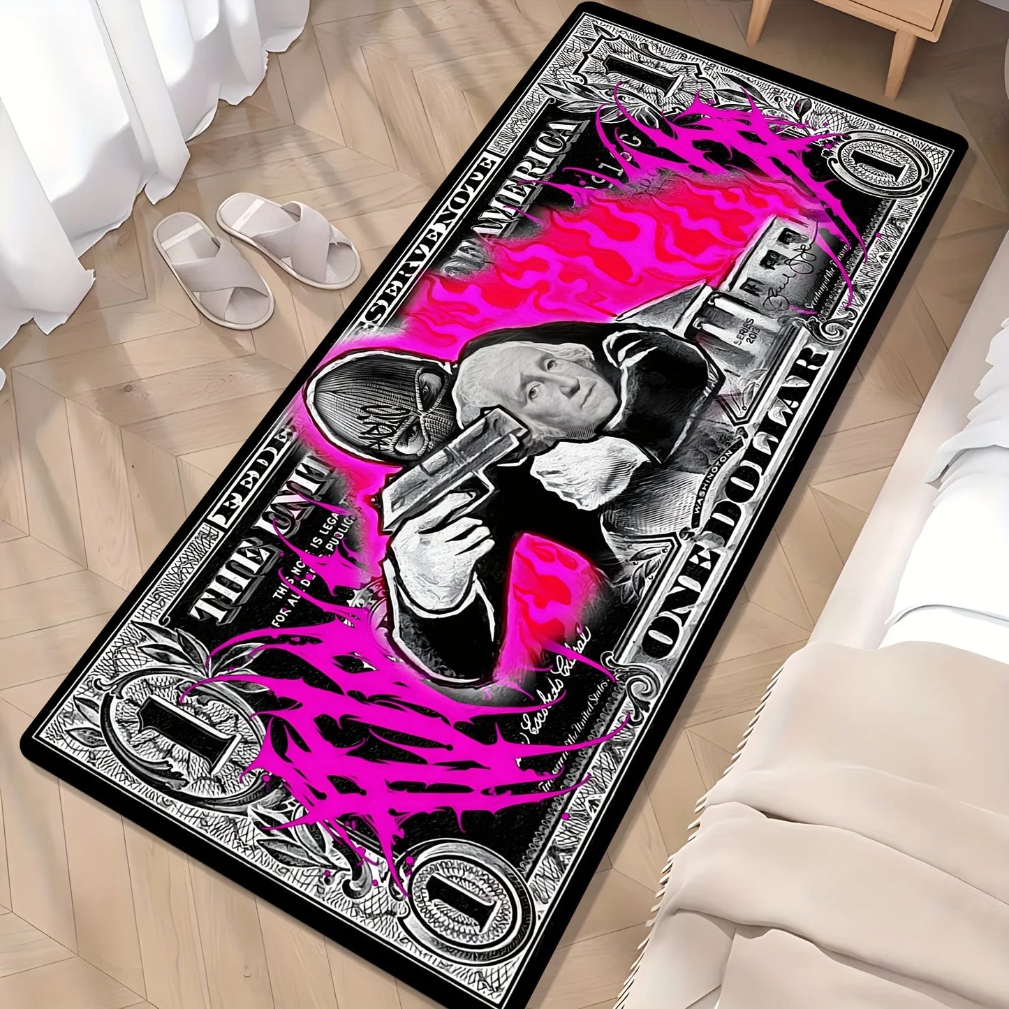 Dollar Bill Motif Area Rug,Thick Non-Slip & Washable,Soft Touch Floor Mat for Living Room,Bedroom,Kitchen,Hallway & Office Decor
