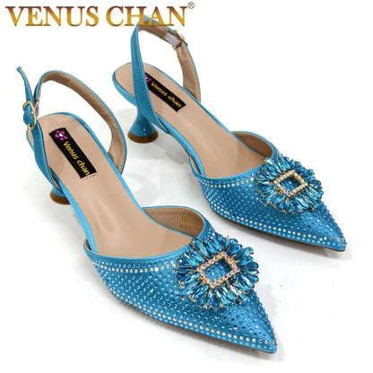 Latest Elegant Wedding Italian Diamond Design Shoes Women's African Party Shoes Crystal Shoes High School High Heels