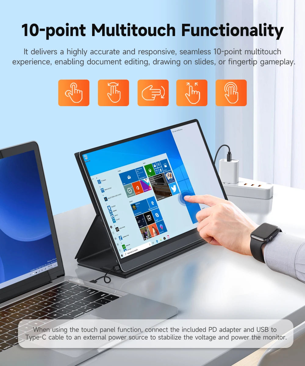 UPERFECT 15.6 " Toucscreen Monitor Built-in 10800mAh Rechargercable Battery 1080P FHD USB C HDMI 120Hz Portable Gaming Display