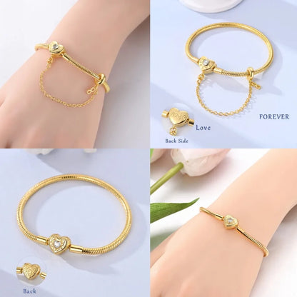 Silver 925 Bracelet Original Bracelets Colorful Zircon Heart Flower Cat Snake Chain For DIY Charms 17-20CM Luxury Jewelry Gifts