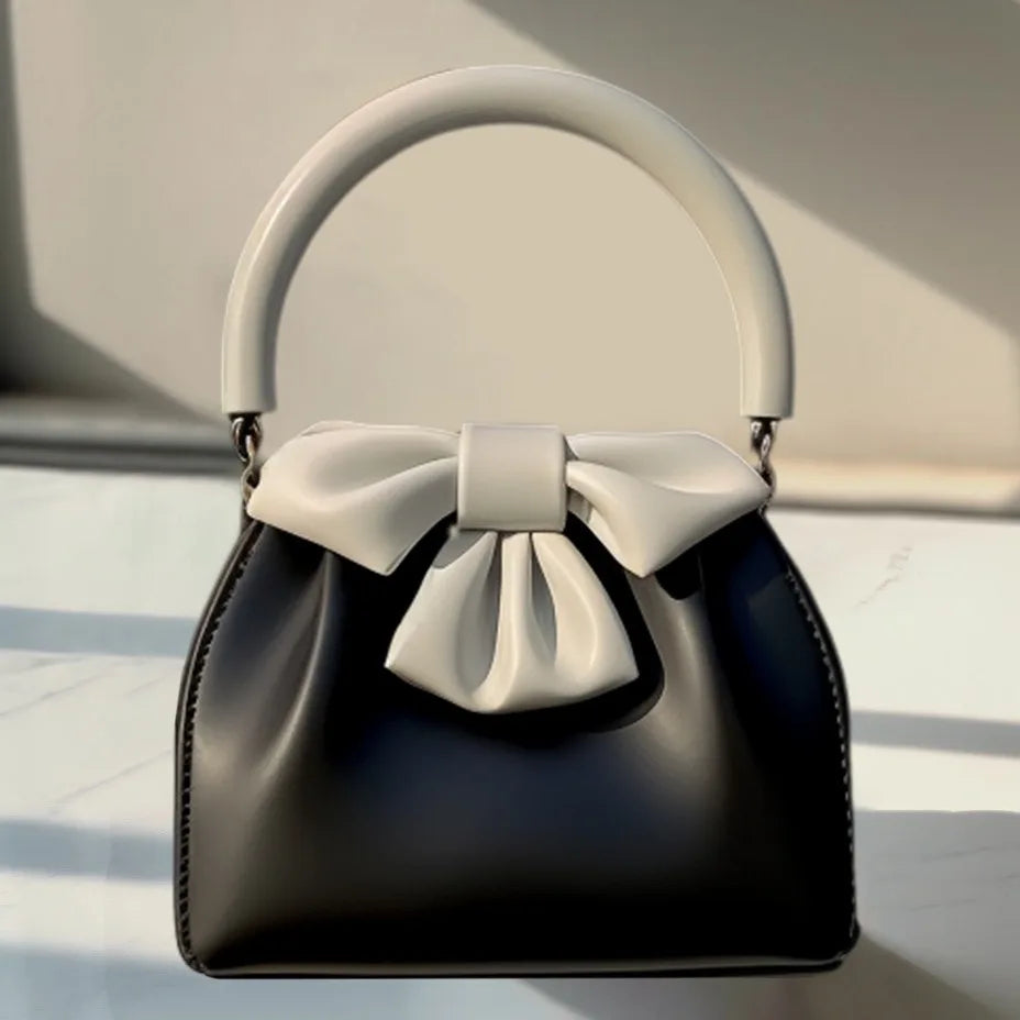 Handbag Textured Small Bag for Women 2026 New Arrival Spring and Summer Style Pleated Satchel Bag Contrast Colorbows Bucket Bag