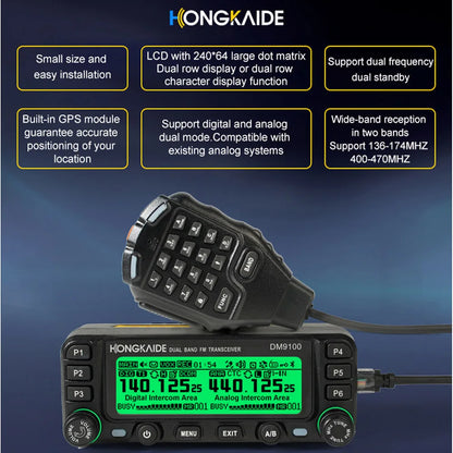 Hongkaide DM9100 DMR Digital Radio with GPS APRS Bluetooth VHF UHF Dual Time Slots 25W High Power Long Range Walkie Talkie
