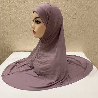 H292 Plain Two Pieces Large size muslim hijab with chin part top quality amira pull on islamic scarf hot sell headscarf