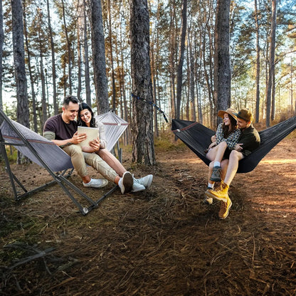 Tranquillo Combo x2 Hammocks with Stand & Tree Straps, Heavy Duty 600lbs for Indoor Outdoor Patio Backyard, Grey Medium