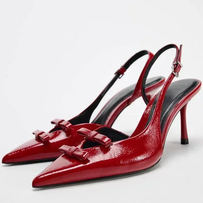 Women's Sandals Luxury Brand Designer Pointed Toe High Heel Sandals Women Sexy Red Elegant Bow Party Dress Shoes Women's Shoes