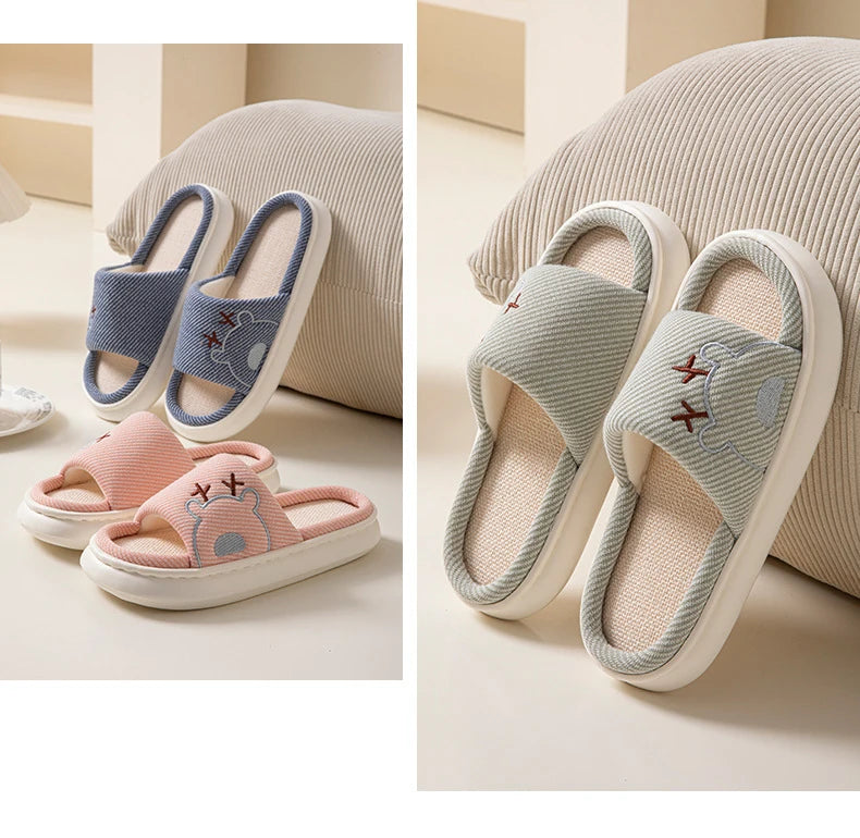 Linen Platform Women's Slippers Home Flats Summer Luxury Designer Woman Shoes New Open-Toe Casual Indoor Slides Non-Slip Unisex