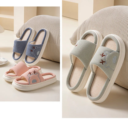 Linen Platform Women's Slippers Home Flats Summer Luxury Designer Woman Shoes New Open-Toe Casual Indoor Slides Non-Slip Unisex
