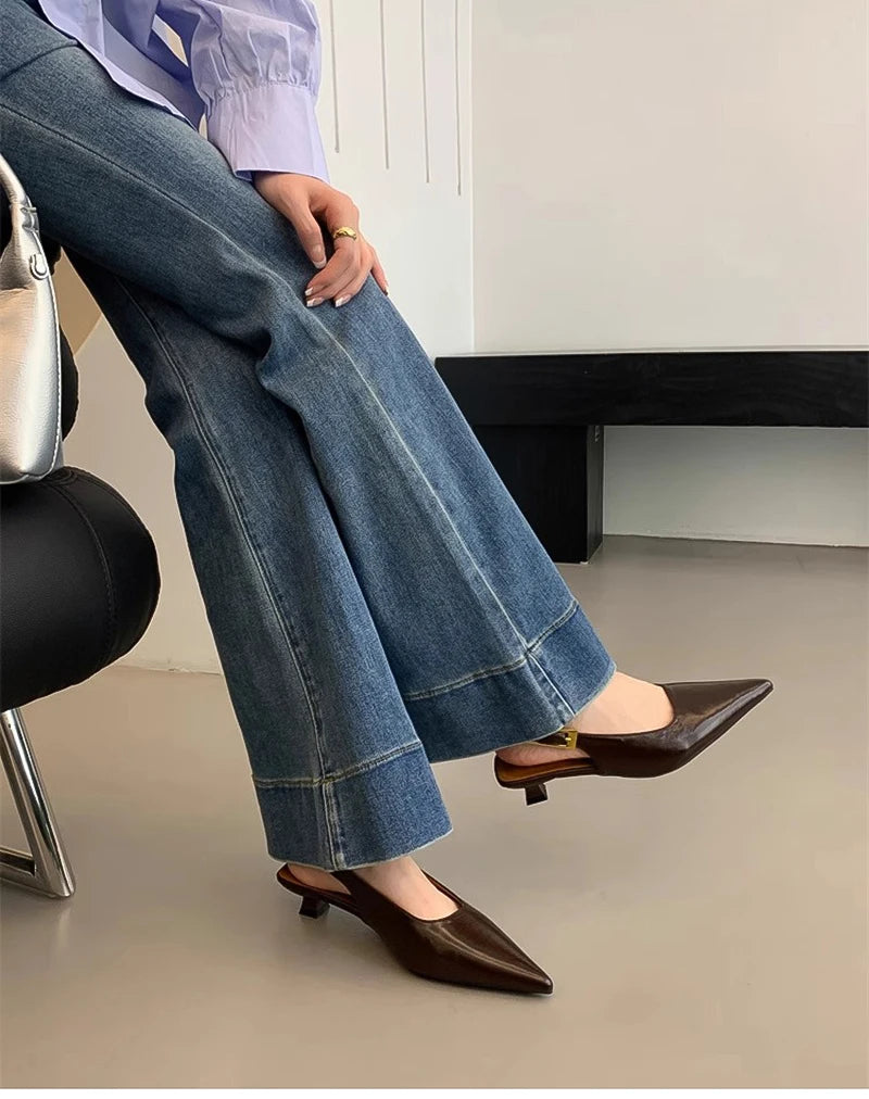 Designer Luxury Summer Pointed Toe Women Sandals Fashion Singbacks Mules Shoes Ladies Elegant Low Heel Stripper Party Sandalias