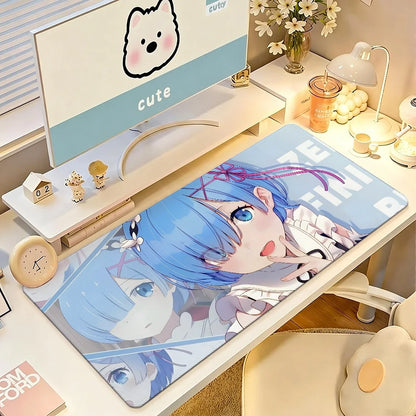 Anime R-Re Zero Rem Mouse Pad Large Non-Slip Waterproof Mat Stitched Edge Keyboard Pad for Gaming Daily Office