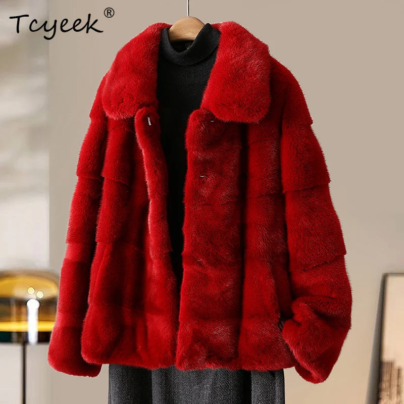 Tcyeek Luxury Natural Fur Coat Women Winter Clothes Real Fur Jacket 2025 Warm Whole Mink Womens Coat New in Coats Fourrure Femme