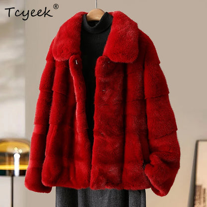 Tcyeek Luxury Natural Fur Coat Women Winter Clothes Real Fur Jacket 2025 Warm Whole Mink Womens Coat New in Coats Fourrure Femme