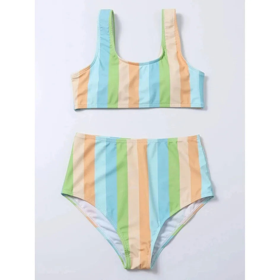 High Waist Bikini Women Swimsuit Push Up Swimwear Woman 2026 Sexy Striped Bikinis Sets Female Bandeau Bathing Suits Beach Wear